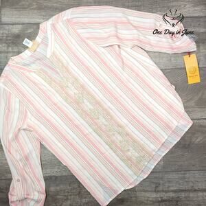 Ruby Rd Make Me Blush Long Sleeve V Neck Top Size M